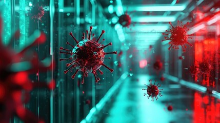 Futuristic Cybersecurity Concept With 3D Virus Models In High-Tech Digital Environment