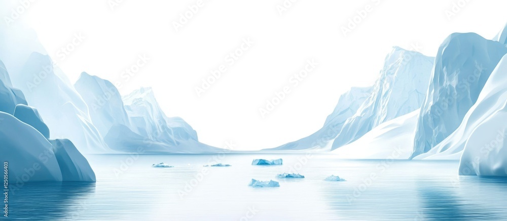 Poster majestic icebergs floating in calm ocean waters with serene empty space for text or branding purpose