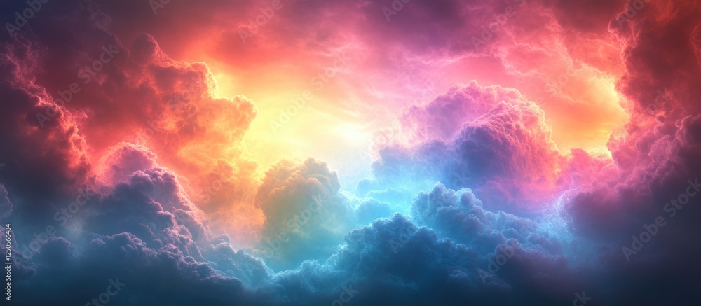 Poster iridescent clouds with vibrant colors illuminating an overcast sky creating a stunning and textured 