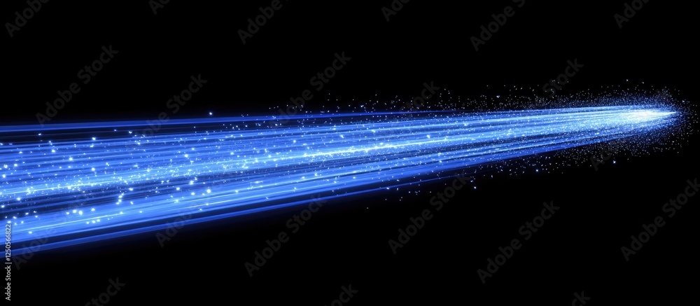 Poster magical blue light particle trail conveying high-speed internet connectivity with space for custom t
