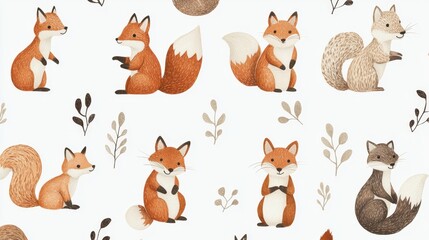 Playful foxes and squirrels enchanted forest illustrative art woodland setting whimsical perspective charming nature tales