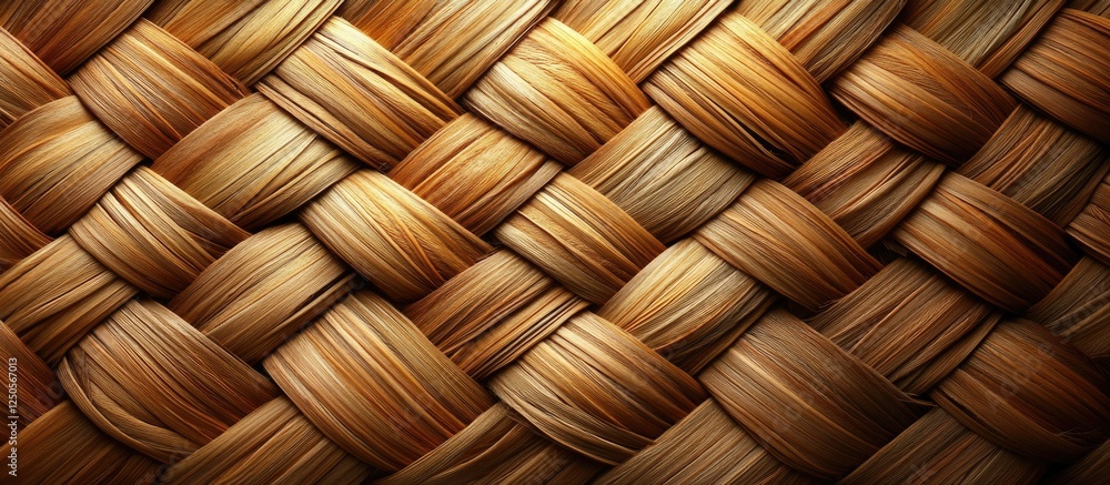 Poster textured close-up of interwoven dry palm leaves showcasing intricate weaving patterns and natural co