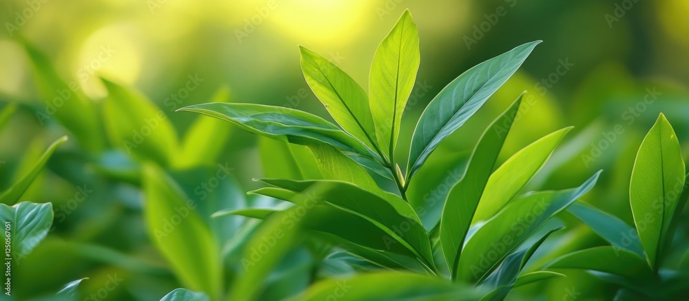 Poster lush green close-up of leaf plants creating a vibrant natural background for fresh and calming visua