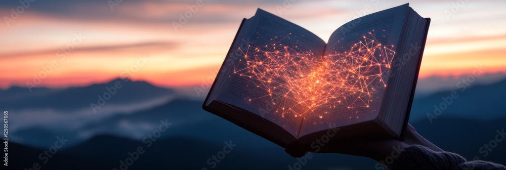 Poster Futuristic Literary Lightscape Abstract Book with Illuminated Network - Enhancing Digital Publishing and Innovative Learning Spaces in Modern Education