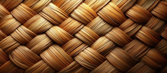 Textured close-up of interwoven dry palm leaves showcasing intricate weaving patterns and natural color variations