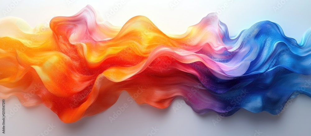 Poster vibrant flowing fabric creating colorful waves on a white background ideal for artistic and abstract