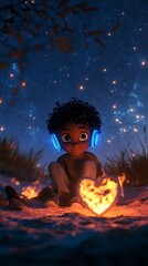 Fototapeta premium Dreamy Night A Child's Heartfelt Moment Under the Stars