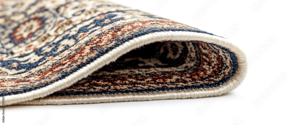 Poster decorative vintage machine-made runner rug showcasing intricate patterns with a folded edge on a cle