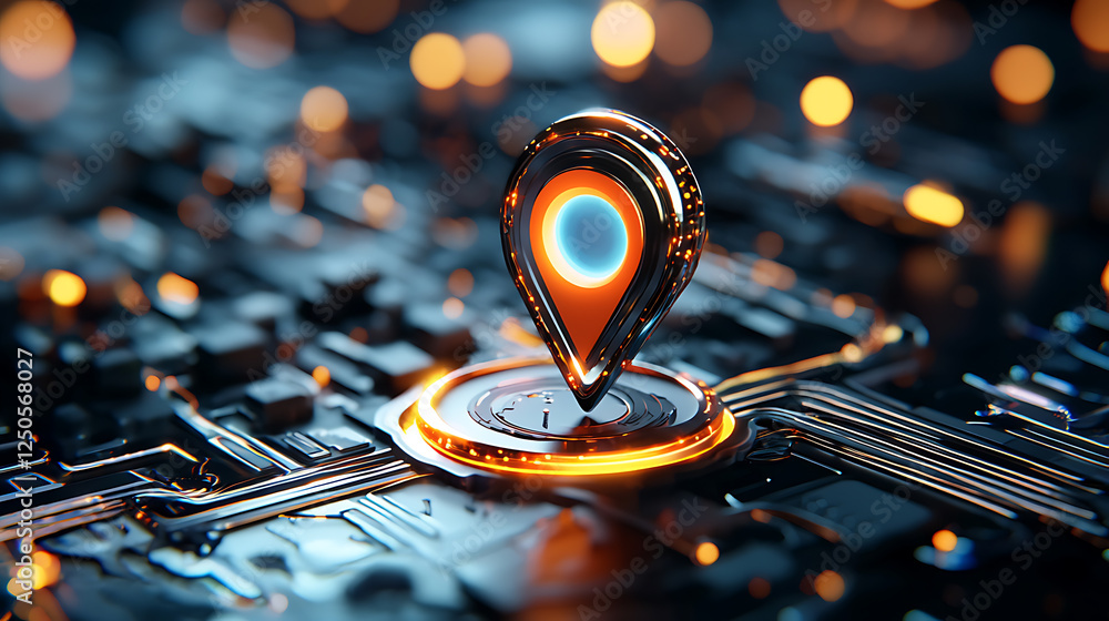 Poster exploring geolocation technology vibrant digital mapping in a high-tech environment