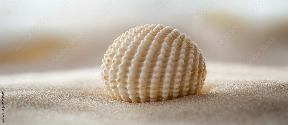 Poster macro shot of a lined moon sea shell natica lineata on sandy beach background showcasing intricate p