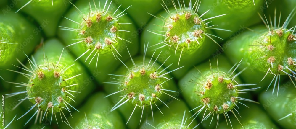 Poster macro close up of green cactus with thorns showcasing its natural defense mechanism in a desert sett