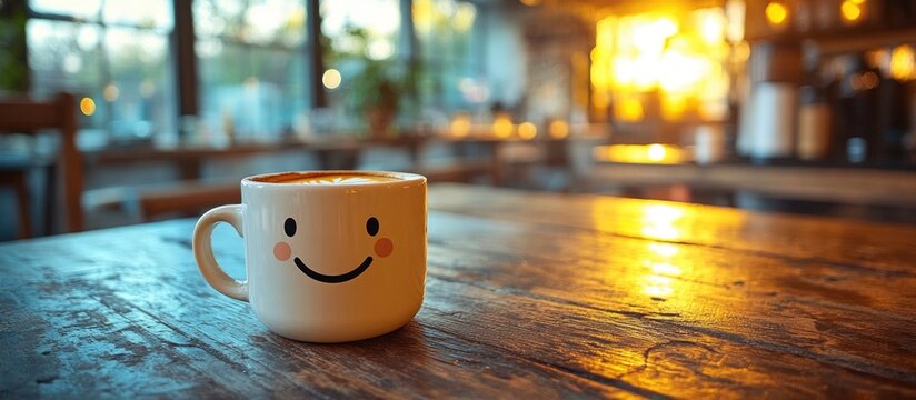 Smiling coffee cup with vintage filter creating a warm atmosphere perfect for inspirational quotes and Sunday vibes