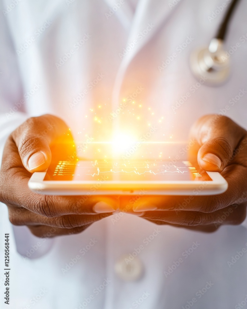Poster ai-powered medical interface modern healthcare solution with digital tablet displays vital signs - p