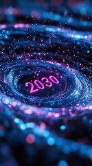 Futuristic 2030 neon swirl digital art.