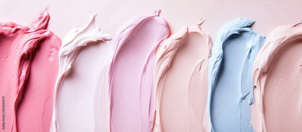 Poster macro photography of colorful skincare creams on smooth surface with empty space for custom text ins