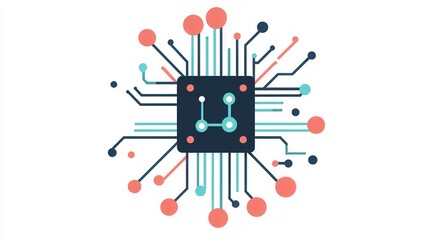 Fototapeta premium Quantum Computer Icon featuring simplified circuits, presented on a clean white background, suitable for digital applications and design projects