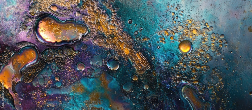 Canvas Prints colorful abstract texture of oil and water bubbles with metallic sheen creating an artistic backgrou