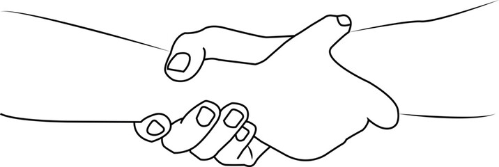 Drawing of two hands grasping each other from the wrist. Cooperation, support