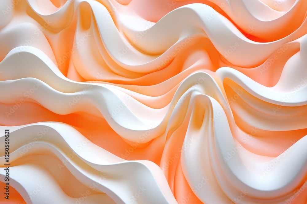 Poster flowing waves of peach and white textures abstract art composition studio setting soft lighting arti