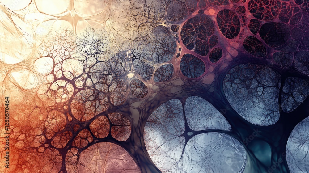 Poster futuristic abstract neural network graphic with complex patterns and space for text in vibrant color