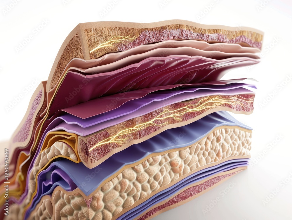 Poster exploring skin layer structure medical study graphic representation laboratory setting close-up view