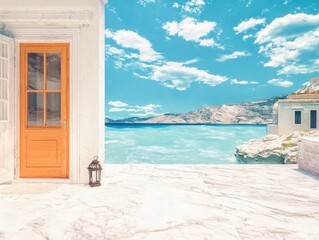 Fototapeta premium Relaxing coastal escape scenic view from an elegant doorway mediterranean landscape tranquil environment