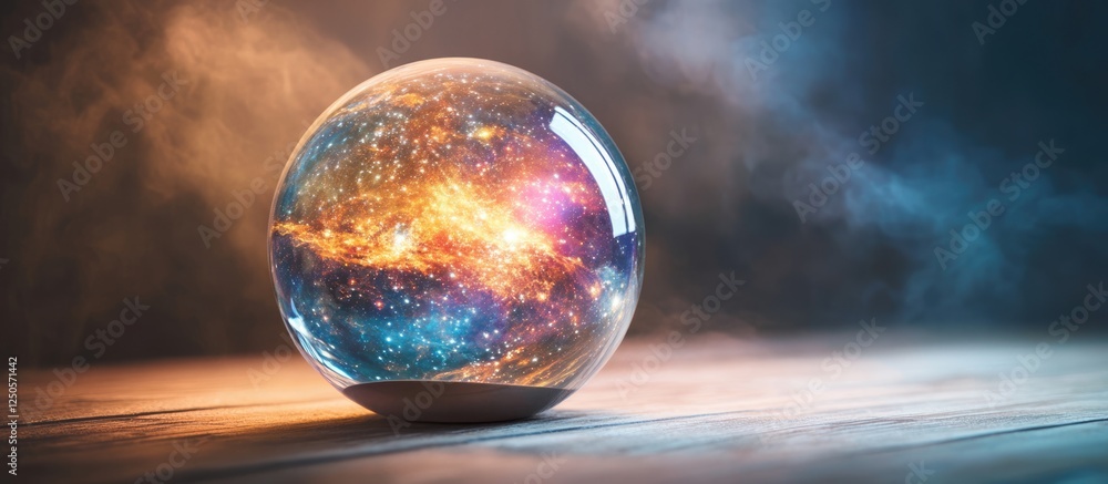 Poster cosmic globe with vibrant galaxy design and empty space for custom text