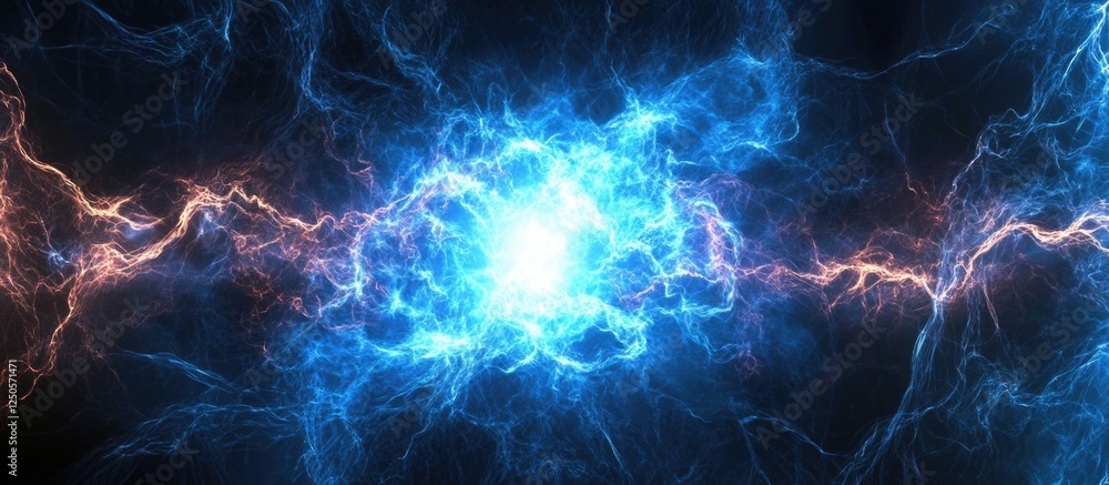 Poster dynamic abstract energy background featuring vibrant blue and orange hues with space for text, perfe