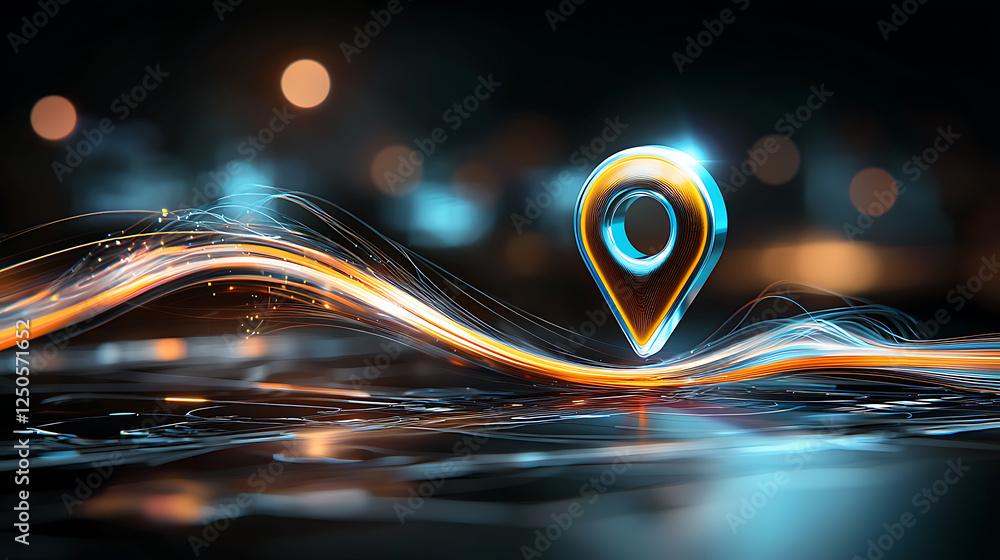 Poster dynamic location marker visualization urban environment digital art night scene eye-catching concept
