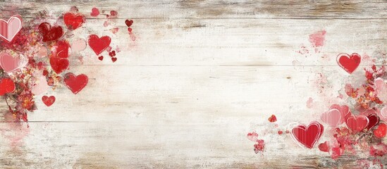 Romantic hearts scattered on a rustic wooden background for Valentine's Day and Mother's Day greeting cards with space for personal messages