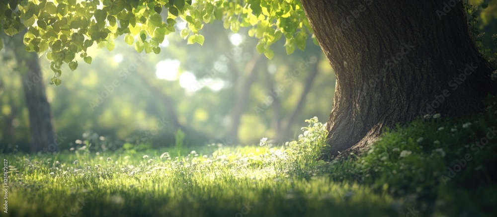 Aufkleber serene low depth of field photo of a tree in a sunlit forest capturing the essence of nature and tra