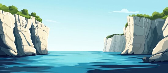 Serene Coastal Landscape with Dramatic Cliffs and Tranquil Blue Ocean Ideal for Text Placement and Visual Enhancement