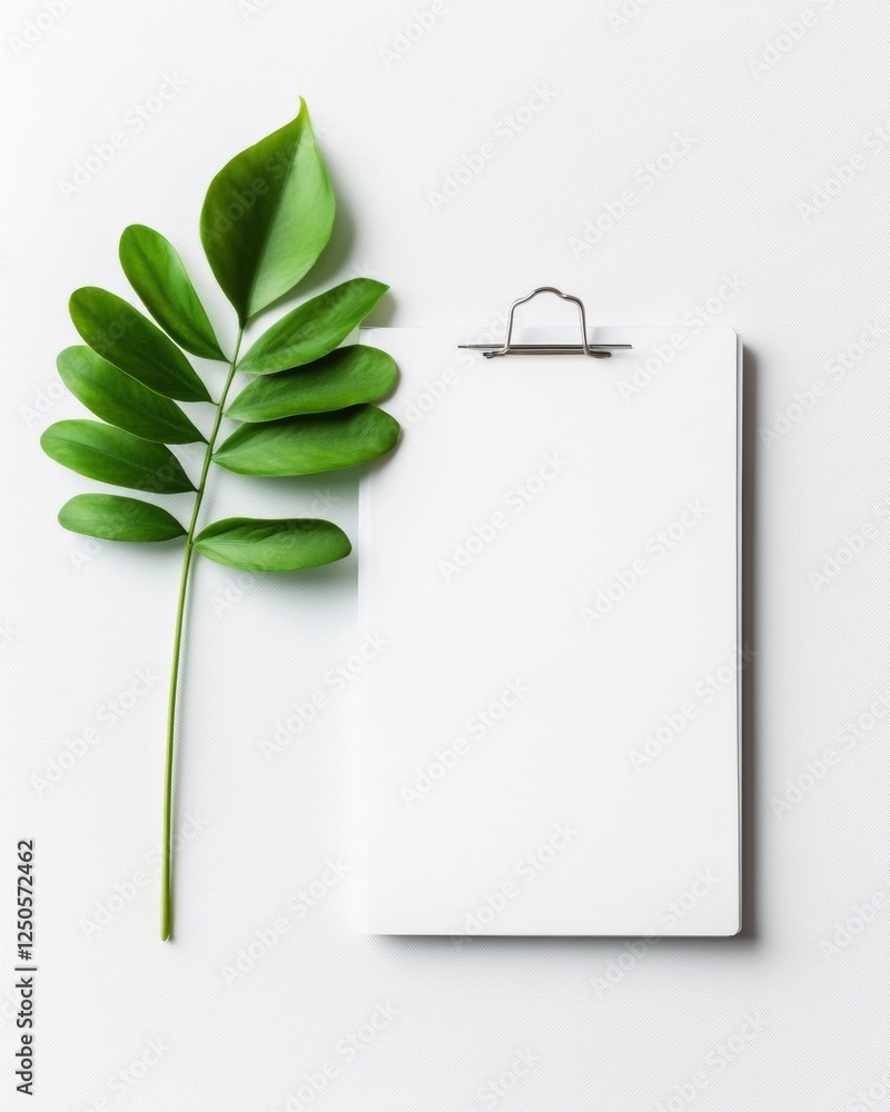 Aufkleber minimalist safety protocol display white clipboard with green leaf - modern compliance documentation