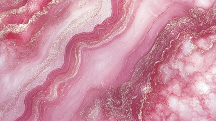 Abstract Pink Marble Texture with Gold Glitter Accents