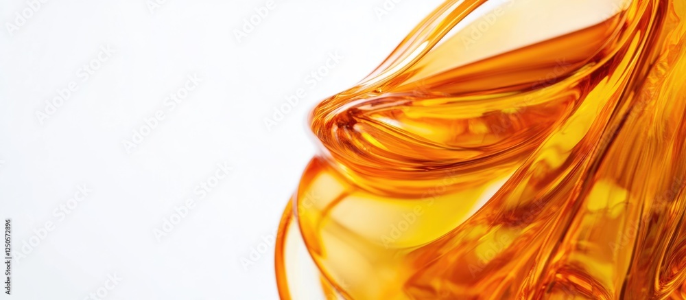 Poster macro photograph of abstract orange glass with fluid patterns against a white background ideal for c