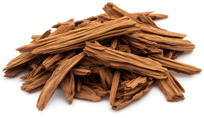 "P" is used to represent the powder form of sandalwood, isolated on a white background with a clipping path. The image has full depth of field and is created using focus stacking. 