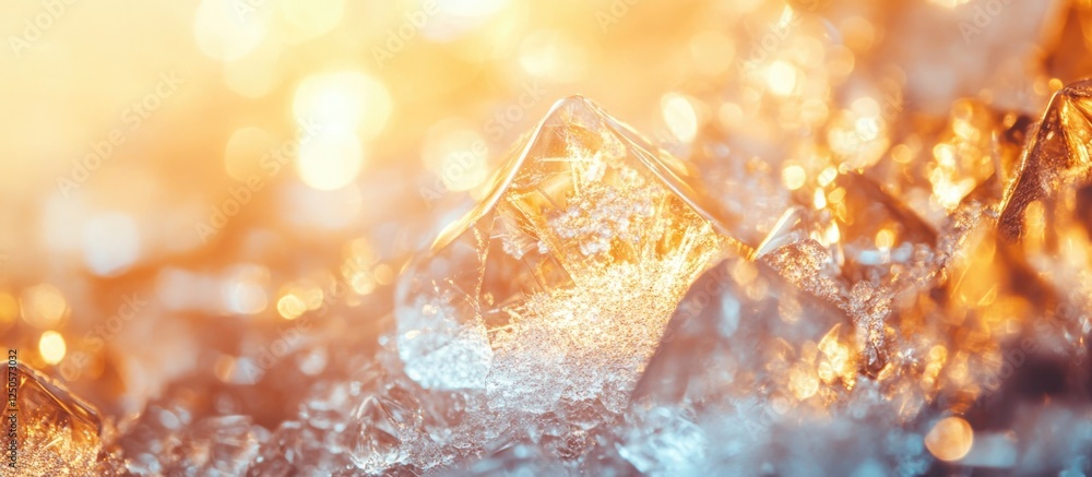 Poster melting ice patterns with sunlight reflections on a window pane showcasing natural textures in a win