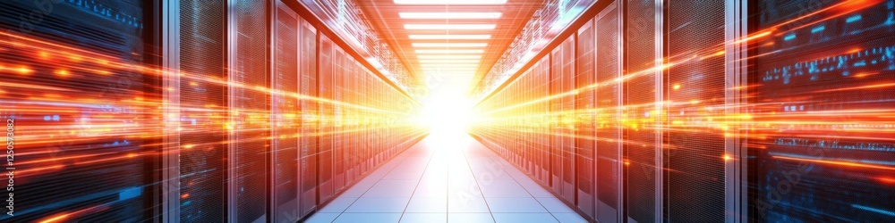 Fototapete Futuristic Data Center Corridor Sleek Server Rack and Network Infrastructure - Advanced Digital Security and Technology Solutions for Business Innovation