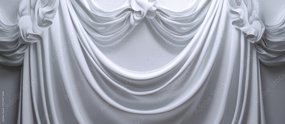 Aufkleber elegant white fabric drapery with smooth waves and space for custom text or branding