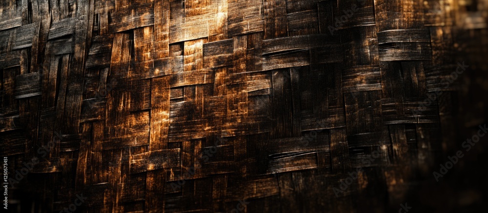 Poster textured background of woven wooden reeds in warm tones showcasing intricate wicker patterns and sha