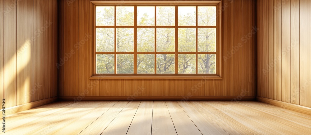 Poster elegant wooden storage room with large window and natural light creating a warm atmosphere ideal for