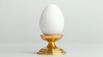 Elegant White Egg Displayed on Gold Stand Against Soft Neutral Background for Minimalist Style, Inflation goods trends concept
