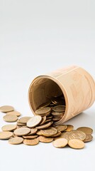 Spilled Coins from a Container on a Light Background with a Focus on Currency and Wealth, Inflation goods trends concept