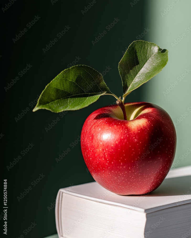 Aufkleber Modern Scholarly Flatlay Glossy Red Apple with Textbooks on Mint Green - Stylish Educational Content for Innovative Study Spaces and Academic Branding