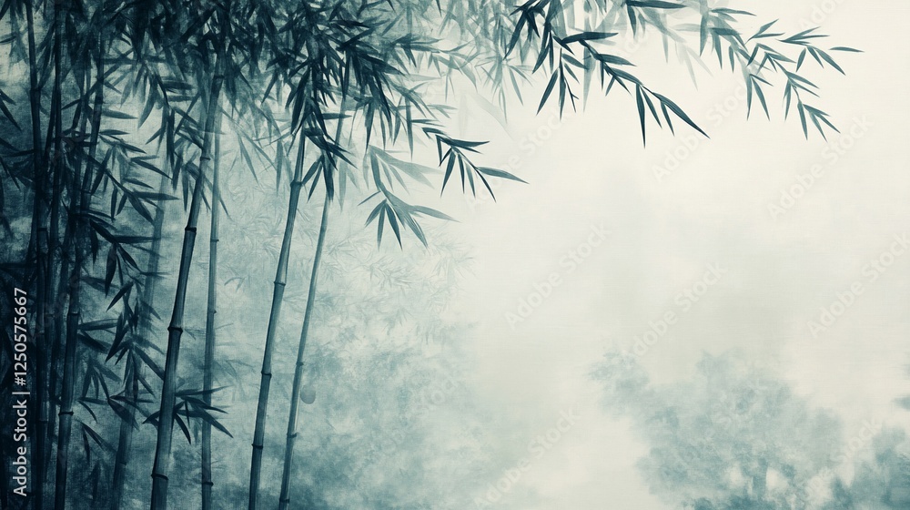 Aufkleber bamboo forest art with mist and light creating a tranquil atmosphere and a serene scene