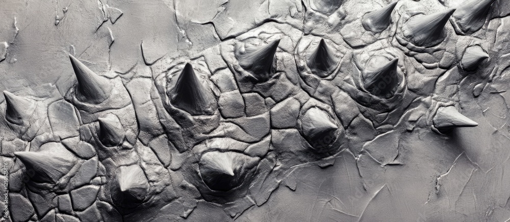 Poster textured grey dinosaur skin featuring silver spikes and ample space for custom text placements in a 