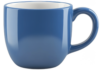 Blue ceramic mug, empty, studio shot, white background, for website design