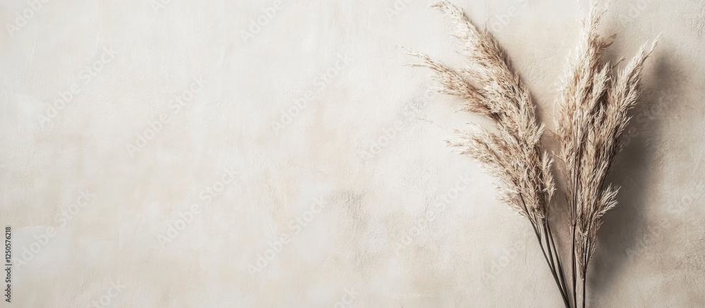 Poster elegantly minimalist neutral background featuring dried grasses with ample empty space for text or d