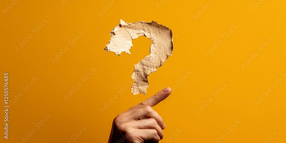 Aufkleber minimalist business insight torn yellow paper art revealing q-mark in modern problem solving - creat