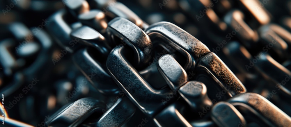 Aufkleber close-up view of metallic chains interlinked creating a textured background of dark steel conveying 